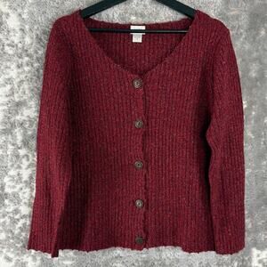 ALPS Size S Cotton Blend Casual Cardigan Sweater Red Long Sleeve V Neck